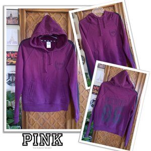 VS PINK ''LOVE Pink 86'' Graphic Sweatshirt Hoodie - Burgundy/Black, Size S